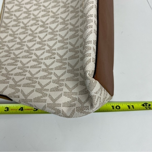 MICHAEL KORS Women’s Satchel Logo Purse Brown & Cream 14.5”x10” Braided Handle - Picture 12 of 14